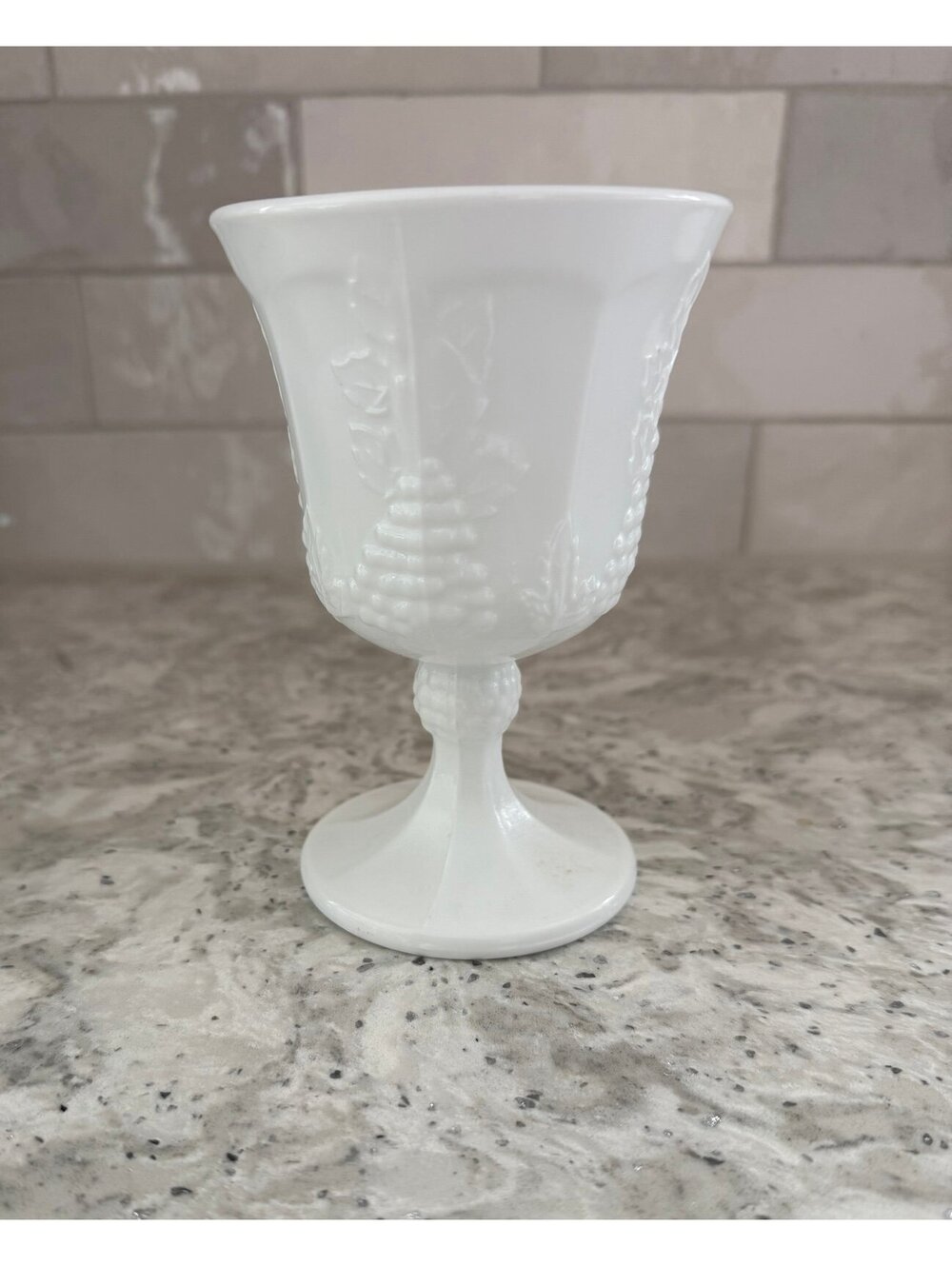 White Milk Glass Harvest Grape Goblet